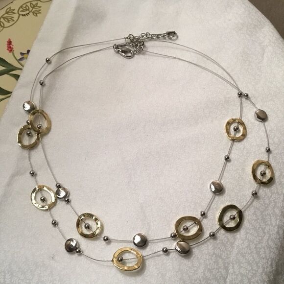 Silvertone and Goldtone Open Ovals Wire Necklace - Picture 2 of 5